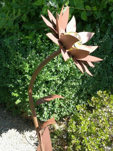 Edelrost Glasblume Sonnenblume, gelbe Kugeln