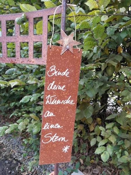 Edelrost Schild mit Stern Binde deine Wünsche