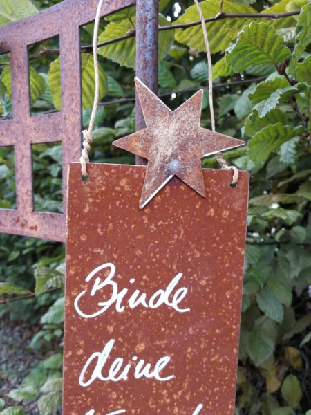 Edelrost Schild mit Stern Binde deine Wünsche