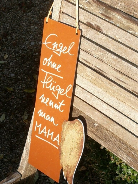 Edelrost Schild mit Engelsflügel Engel Mama