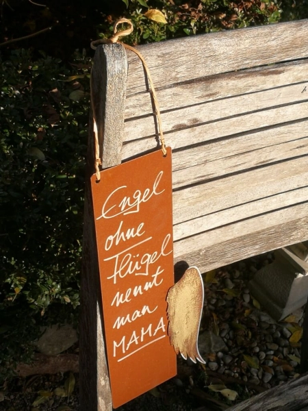 Edelrost Schild mit Engelsflügel Engel Mama