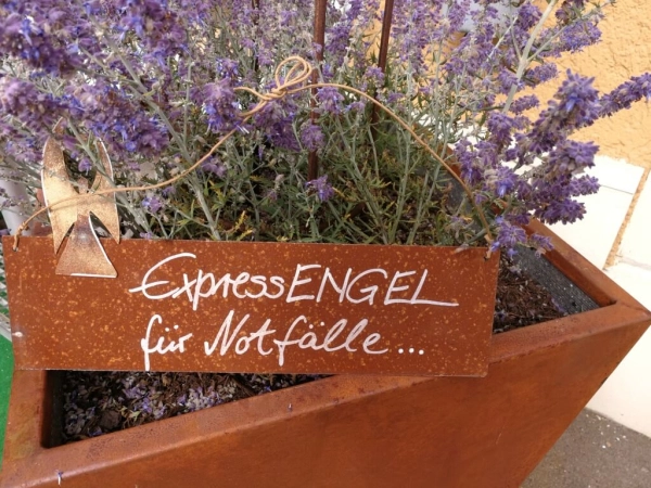 Edelrost Schild mit Engel Expressengel für Notfälle