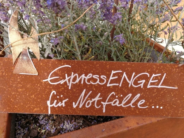 Edelrost Schild mit Engel Expressengel für Notfälle