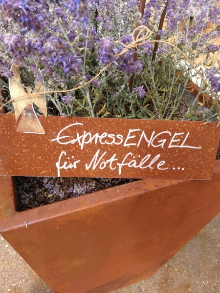 Edelrost Schild mit Engel Expressengel für Notfälle