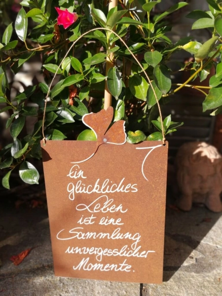 Edelrost Gedichttafel mit Ginkgo Momente