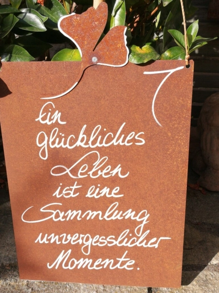 Edelrost Gedichttafel mit Ginkgo Momente