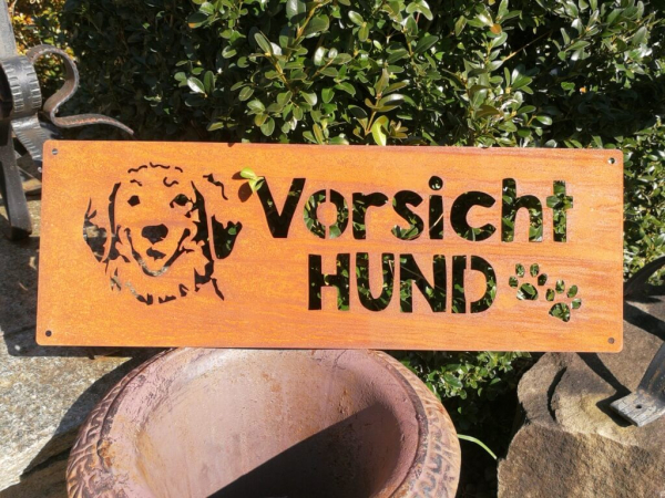 Edelrost Spruchschild Vorsicht Hund