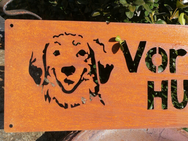Edelrost Spruchschild Vorsicht Hund