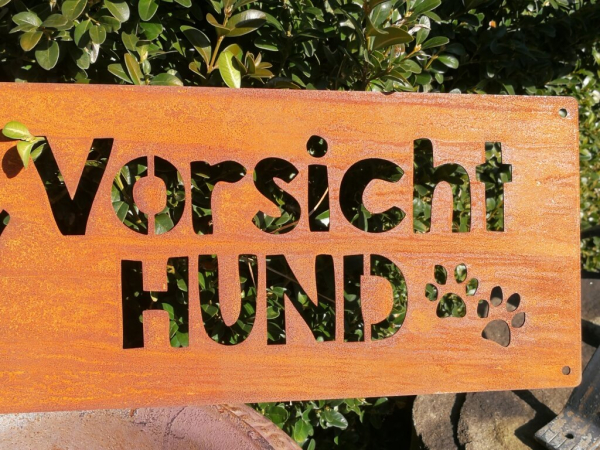 Edelrost Spruchschild Vorsicht Hund