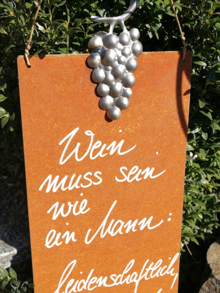 Edelrost Schild mit Weintraube - "Mann - lagerfähig"
