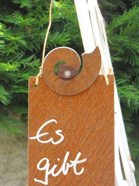 Edelrost Schild mit Schnecke Deine Zeit hoch
