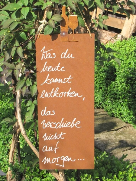 Edelrost Schild mit Besteck Entkorken