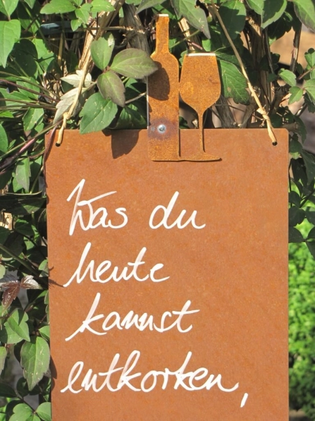 Edelrost Schild mit Besteck Entkorken