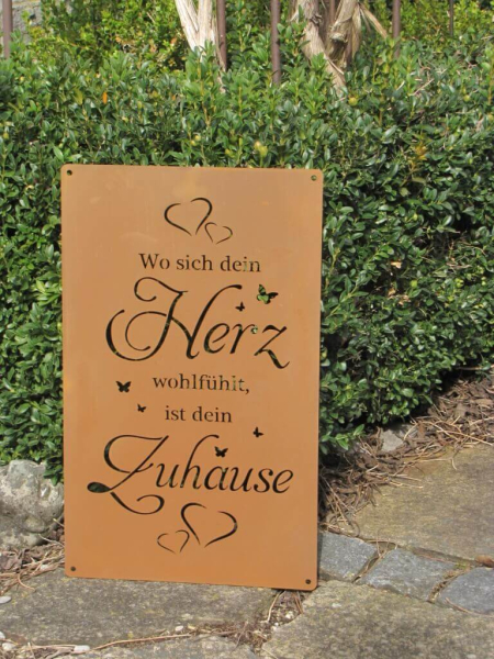 Edelrost Gedichttafel Herz Zuhause 40 cm