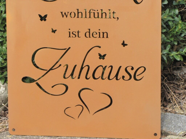 Edelrost Gedichttafel Herz Zuhause 40 cm