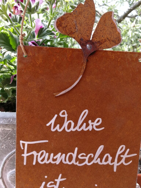 Edelrost Schild mit Ginkgo "Wahre Freundschaft"