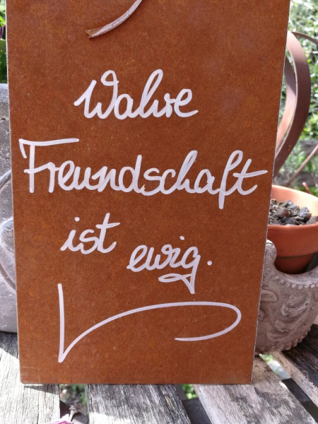 Edelrost Schild mit Ginkgo "Wahre Freundschaft"