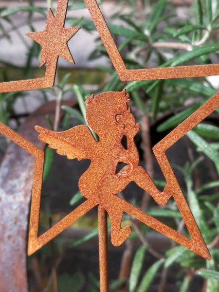 Mini Stecker Stern mit Engel, Hand am Kinn