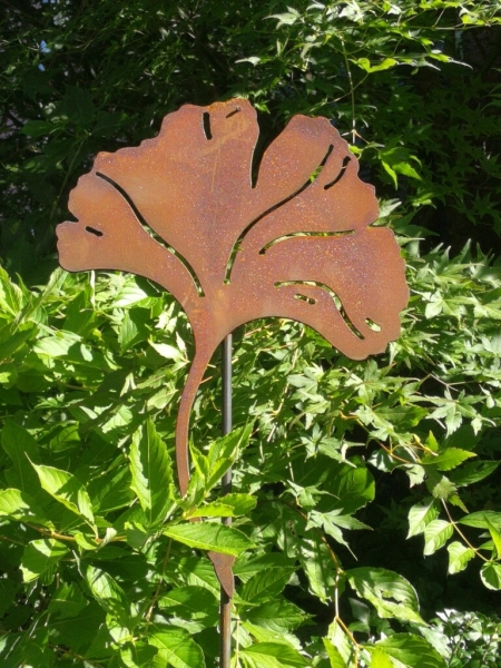 Edelrost Gartenstecker Ginkgoblatt