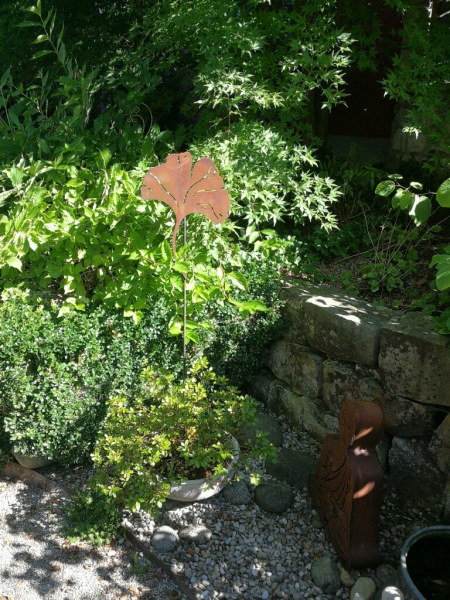 Edelrost Gartenstecker Ginkgoblatt