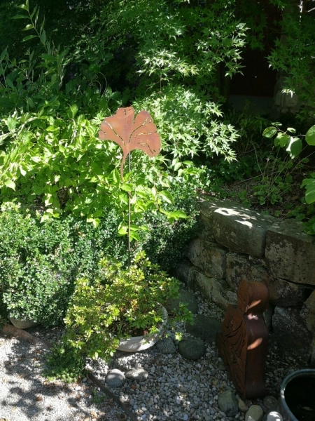 Edelrost Gartenstecker Ginkgoblatt