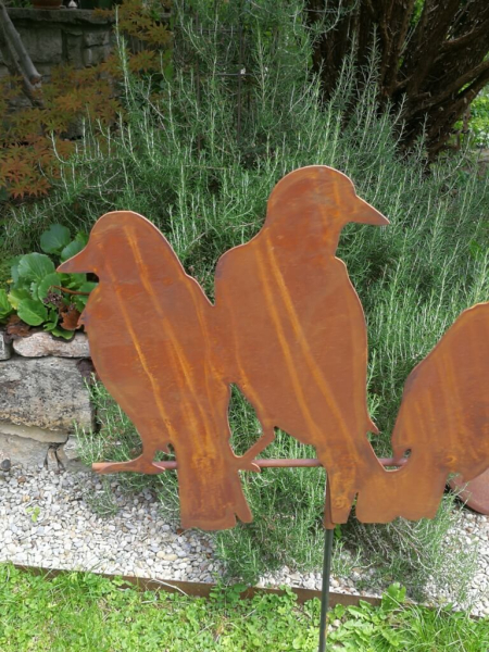 Edelrost Gartenstecker 3er Set Raben, Variante A