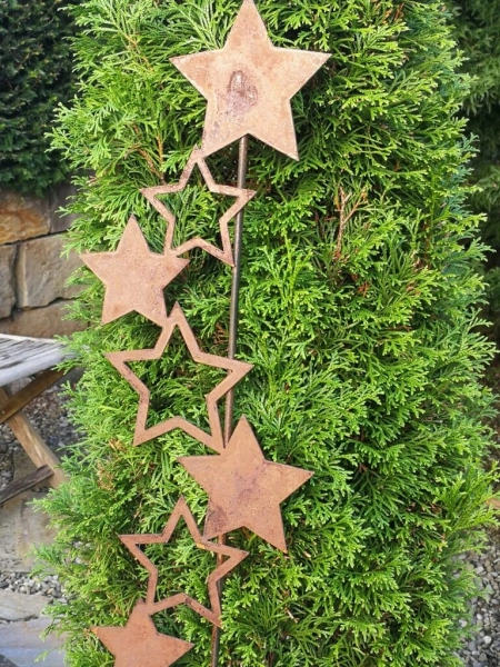 Edelrost Gartenstecker Sternenband mit Edelstahlkugel
