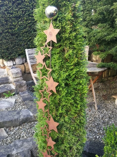 Edelrost Gartenstecker Sternenband mit Edelstahlkugel