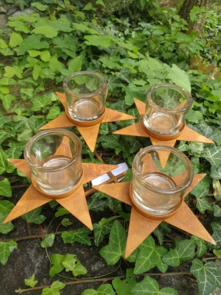 Edelrost Adventskranz, Teelichthalter Stern, quadratisch