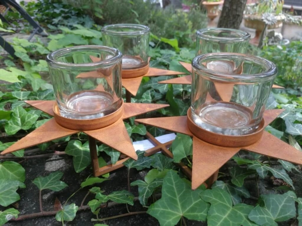 Edelrost Adventskranz, Teelichthalter Stern, quadratisch