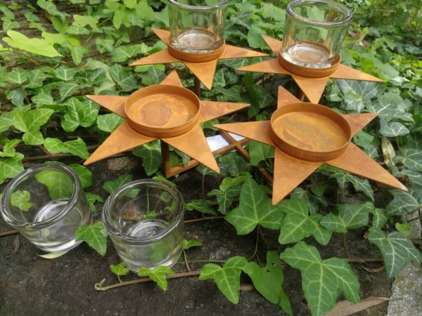 Edelrost Adventskranz, Teelichthalter Stern, quadratisch