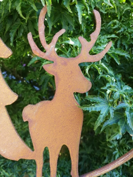 Edelrost Hirsch mit Tannen im Ring