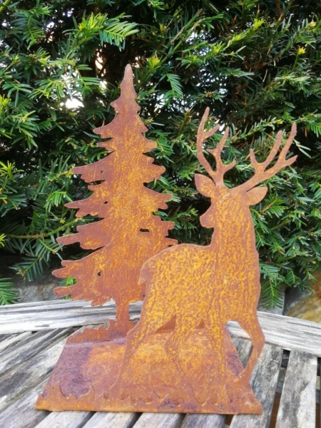 Edelrost Teelichthalter Hirsch und Tanne