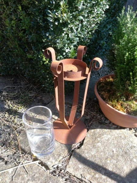 Edelrost Tischfackel mit Glaswindlicht