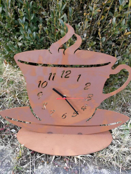 Edelrost Tischuhr Kaffeetasse