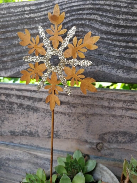 Topfstecker Schneeflocke Haunani, Goldglitzer