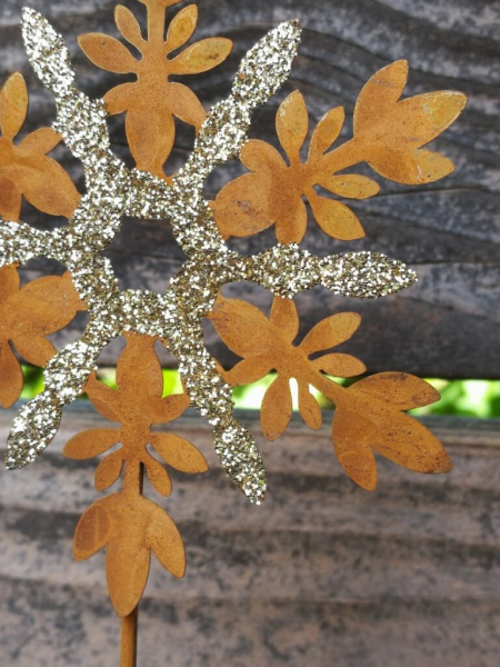 Topfstecker Schneeflocke Haunani, Goldglitzer