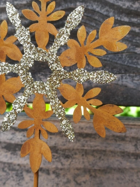 Topfstecker Schneeflocke Haunani, Goldglitzer