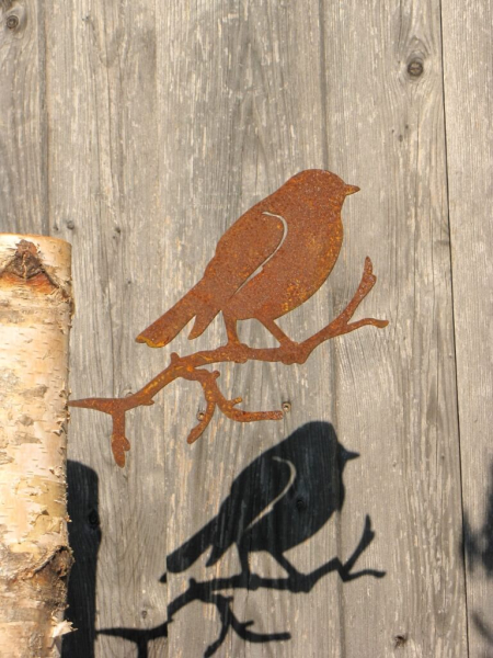 Edelrost Vogel auf Zweig mit seitlichem Spieß