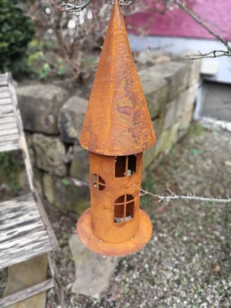Edelrost Vogelhaus rund, zum Hängen