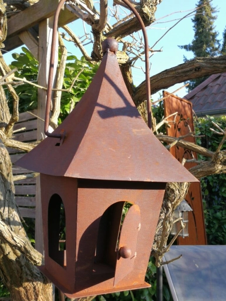 Edelrost Vogelhaus spitzes Dach, zum Hängen