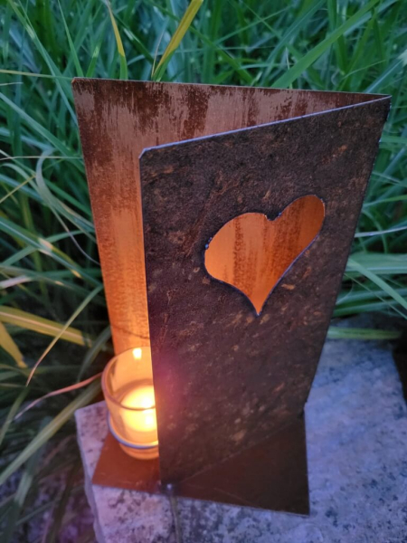 Windlicht Aufsteller Karte mit Herz, quadratisch, inkl. Glas