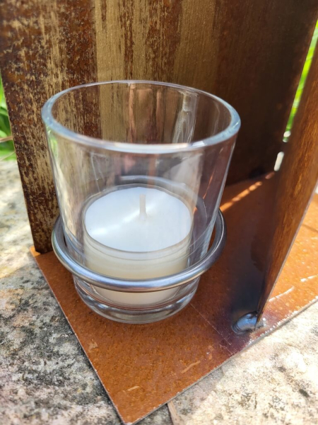 Windlicht Aufsteller Karte mit Herz, quadratisch, inkl. Glas