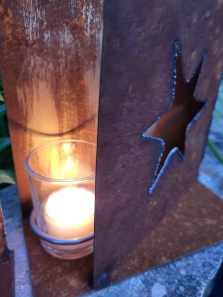 Windlicht Aufsteller Karte mit Stern, klein, inkl. Glas