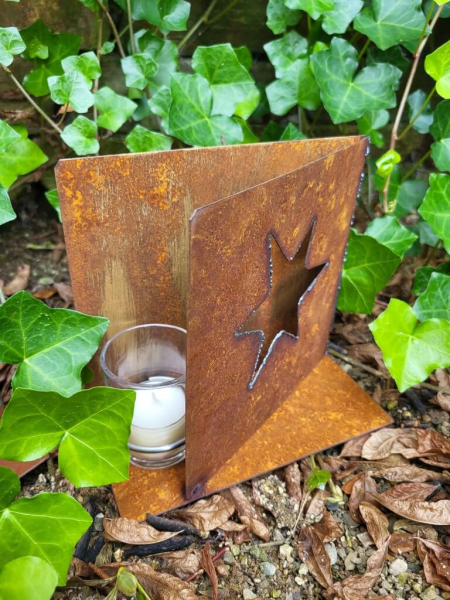 Windlicht Aufsteller Karte mit Stern, quadratisch, inkl. Glas