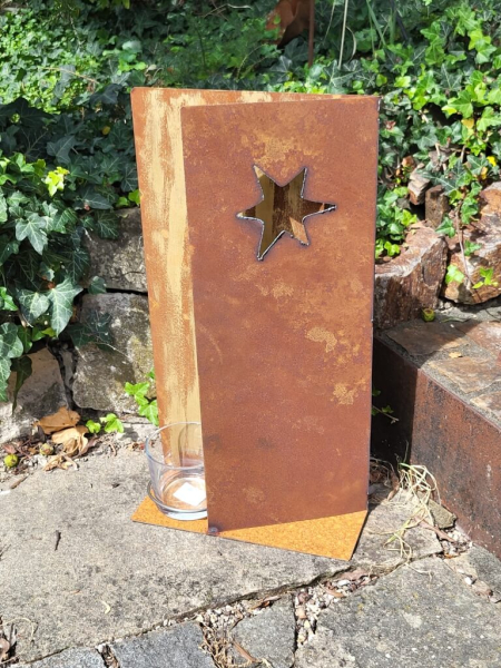 Windlicht Aufsteller Karte mit Stern, groß, inkl. Glas