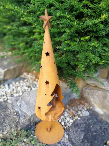 Edelrostoptik Windlicht Tanne auf Sockel