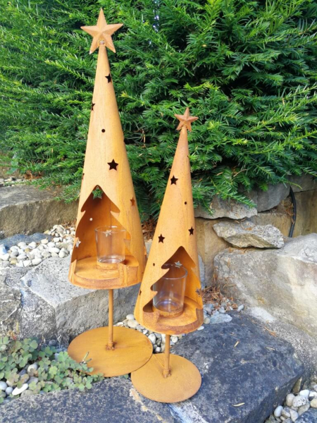 Edelrostoptik Windlicht Tanne auf Sockel