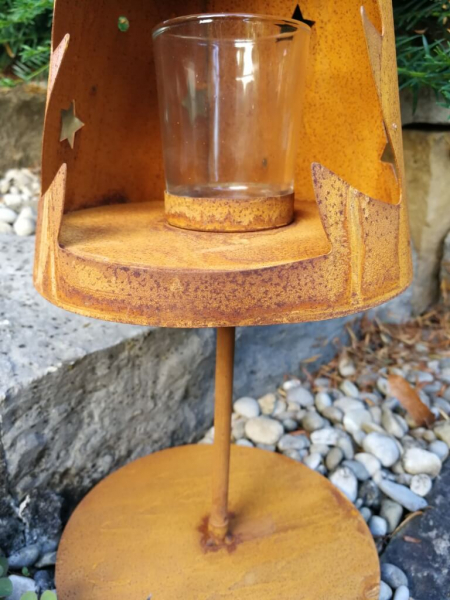Edelrostoptik Windlicht Tanne auf Sockel