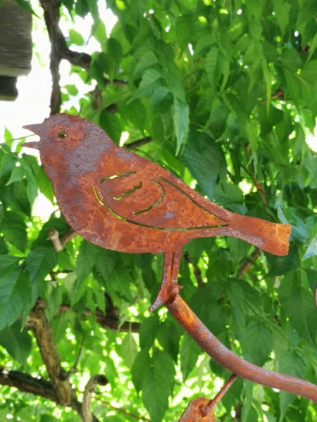 Edelrost Windrad Löffel mit Vogel